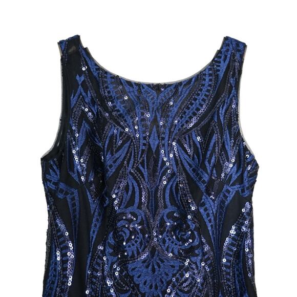 Calvin Klein Womens 4 Midnight Blue Mesh Sequin Cocktail Dress - Picture 4 of 10